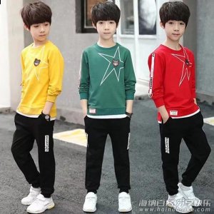 儿童套装：中大童纯棉圆领套装，童装批发价格